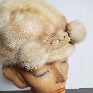 Vintage 60s Ladies Fur Pom Pom Hat Aurey Hepburn Esque